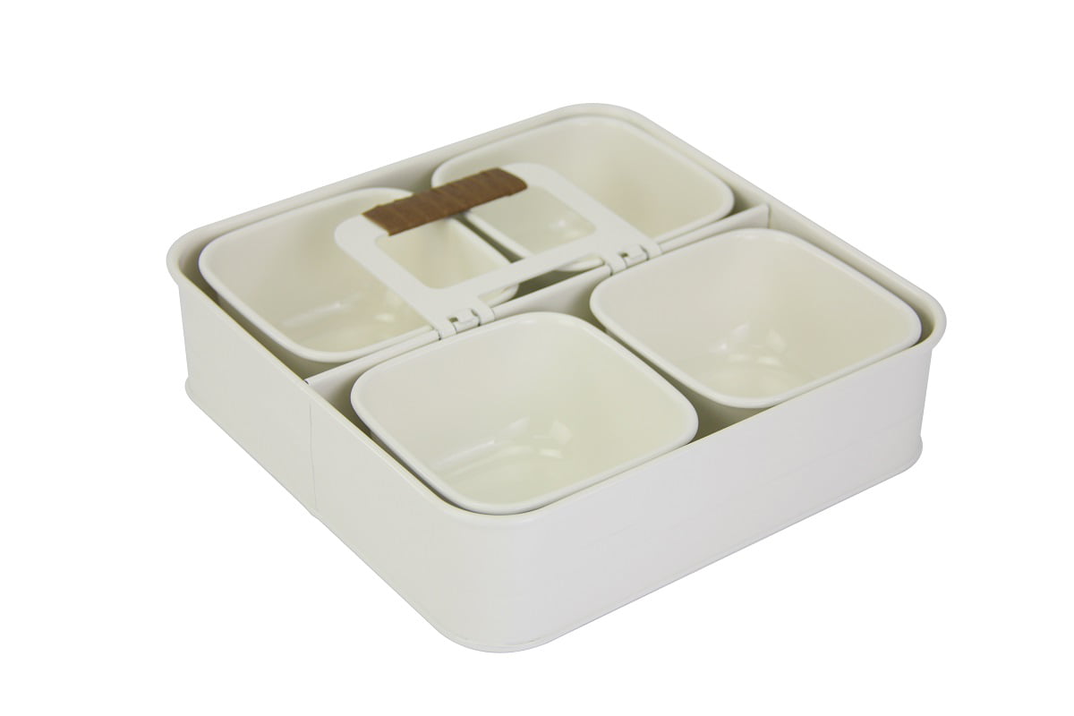 Better Homes and Gardens White Galvanized Steel Square Serve Tray Bowl Set， 9.05 L x 9.05 W