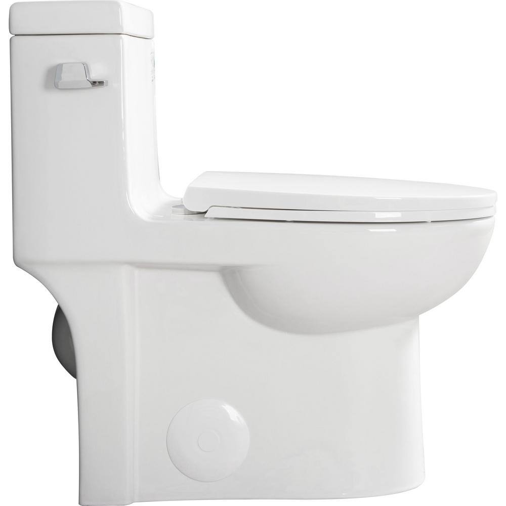 Xspracer 1-Piece 1.28 GPF High Efficiency Siphonic Single Flush Elongated Toilet in Glossy White Soft-Close Seat Included JH-T03-GW