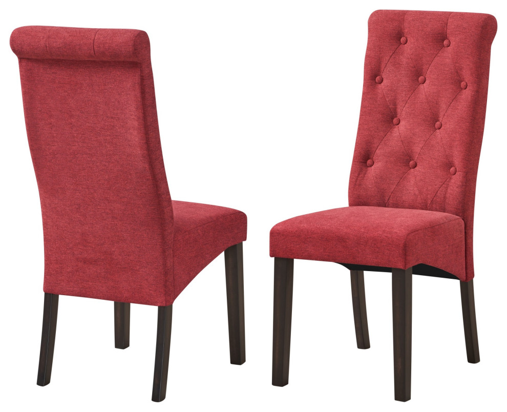 Huxley Upholstered Dining Side Chairs  Red Fabric and Black Wood  Set of 2   Dining Chairs   by Homesquare  Houzz