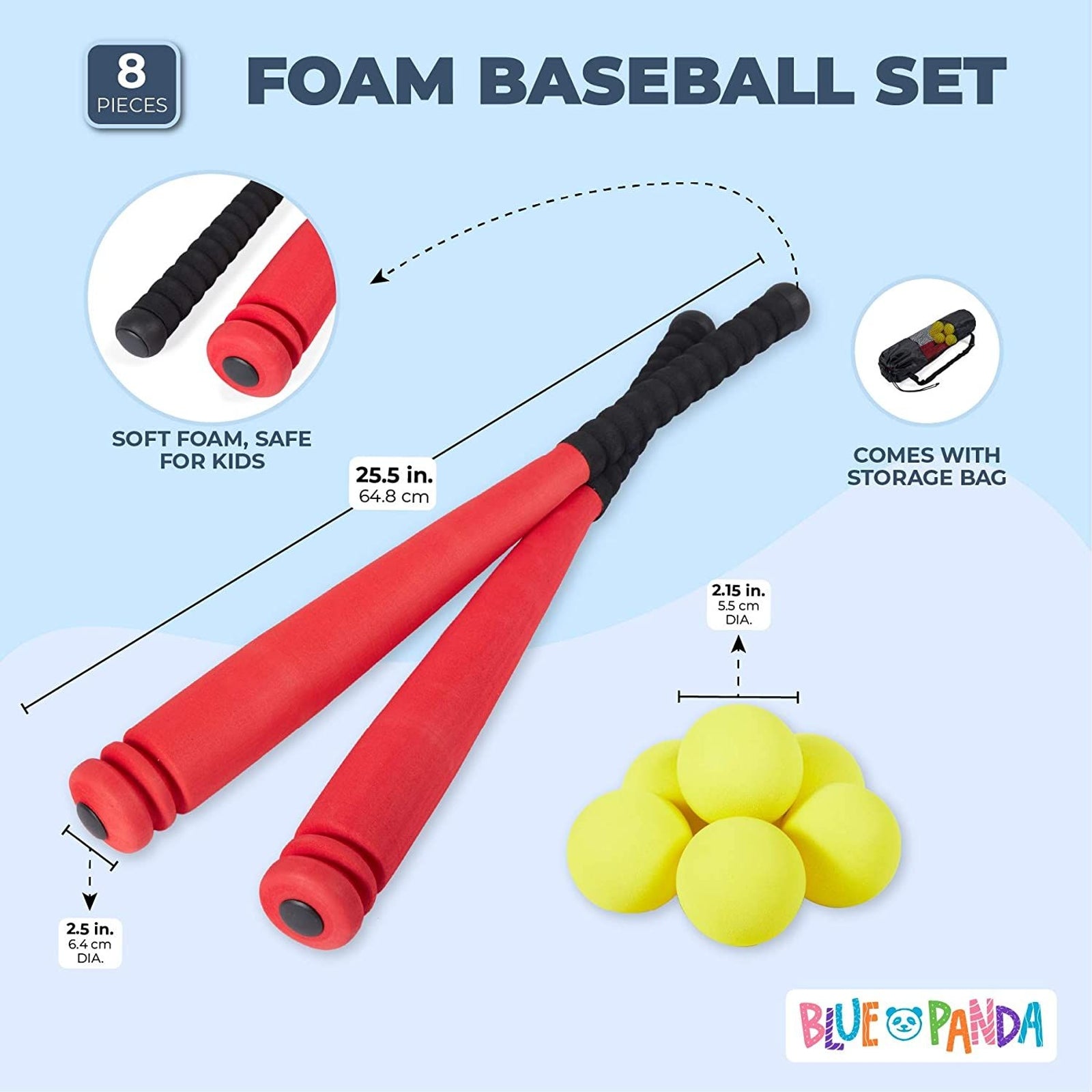 9 Pcs Foam Baseball and Bat Set for Toddlers Kids, Sport Practice Toys with Carrying Bag, 2 Bats, 6 Balls