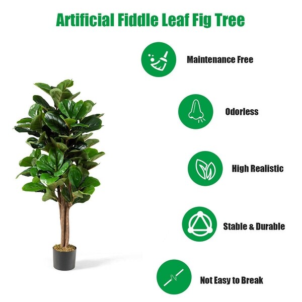 Gymax 5Ft Fiddle Leaf Fig Tree Artificial Greenery Plant Home Office