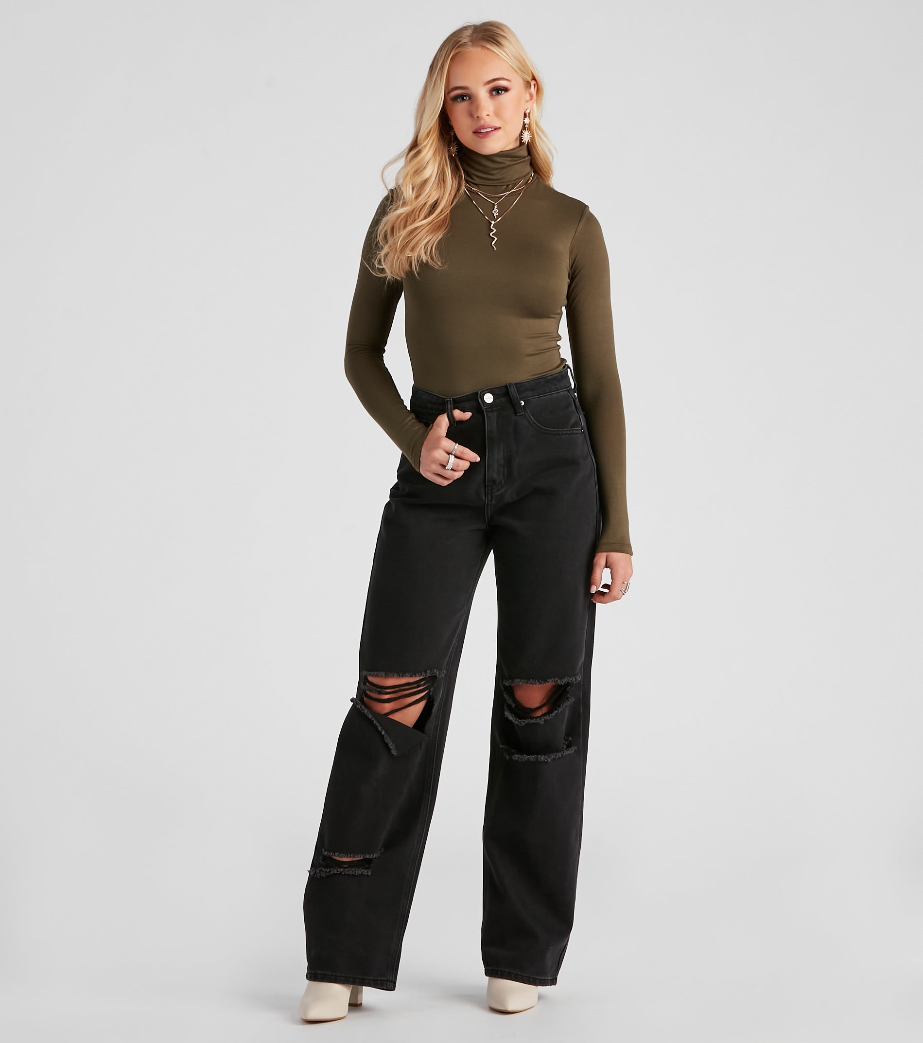 Basic Long Sleeve Crepe Turtleneck Bodysuit