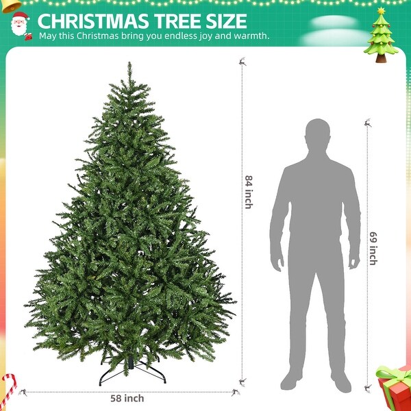 7ft PreLit Artificial Holiday Christmas Tree with 700，Warm White Lights，2231 Branch Tips and Foldable Base