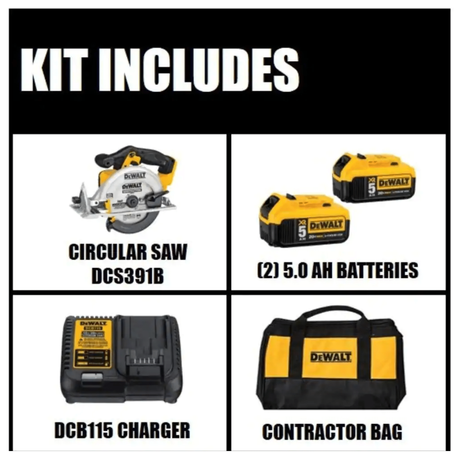 Dewalt 20-Volt Max Cordless 6-1/2 in. Circular Saw with (2) 20-Volt Batteries 5.0Ah and Charger (DCB2052CKW391B)