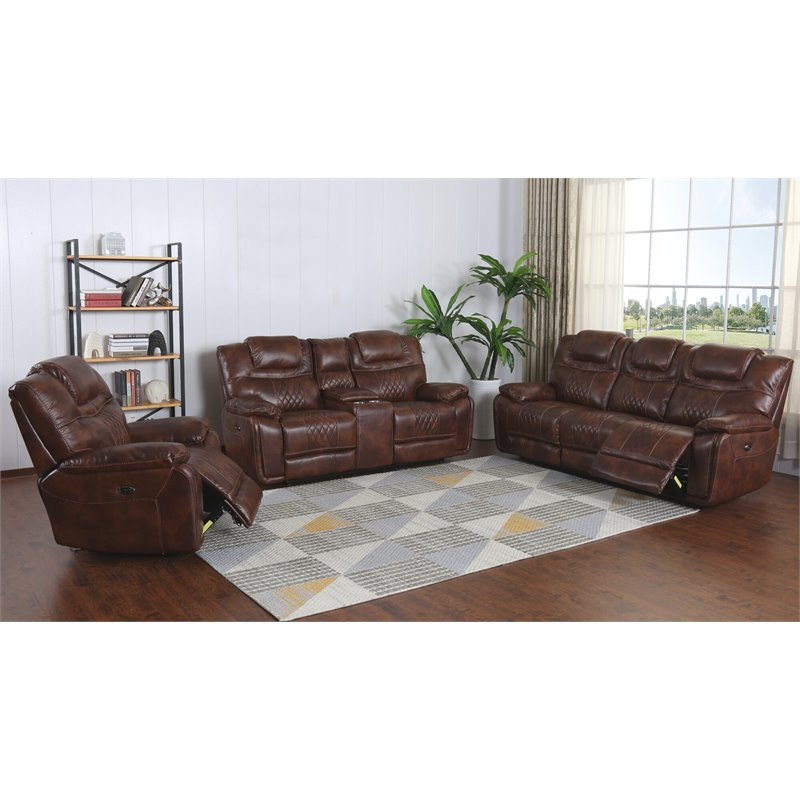 Sunset Trading Diamond Power Faux Leather Dual Reclining Sofa in Brown   Contemporary   Sofas   by GwG Outlet  Houzz