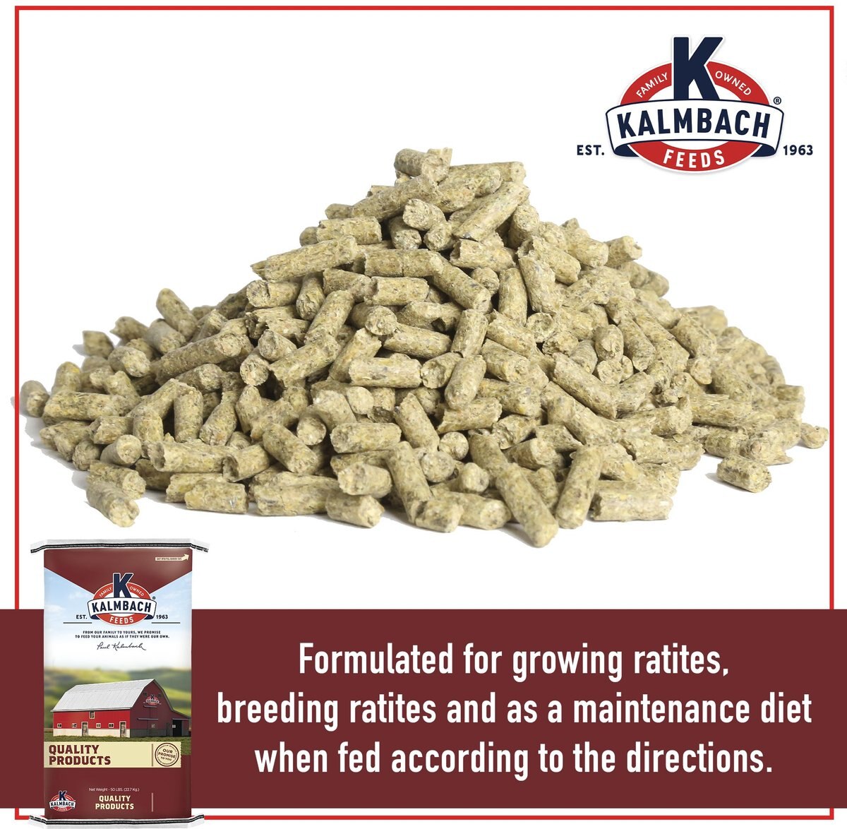 Kalmbach Feeds 20% Ostrich and Emu Pellet Ratite Food， 50-lb bag