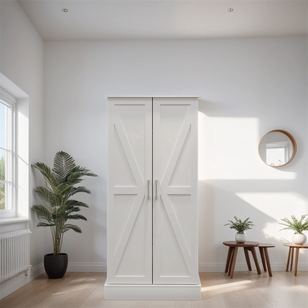 Freestanding Kitchen Pantry Cabinet with 2 Doors  Racks and Shelves