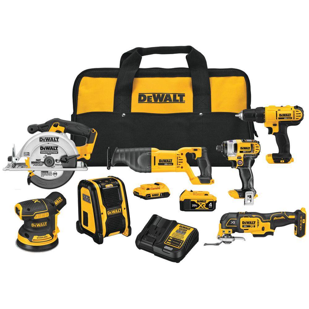 DW 20V MAX Cordless 7 Tool Combo Kit with (1) 20V 4.0Ah Battery (1) 20V 2.0Ah Battery and Charger DCK771D1M1