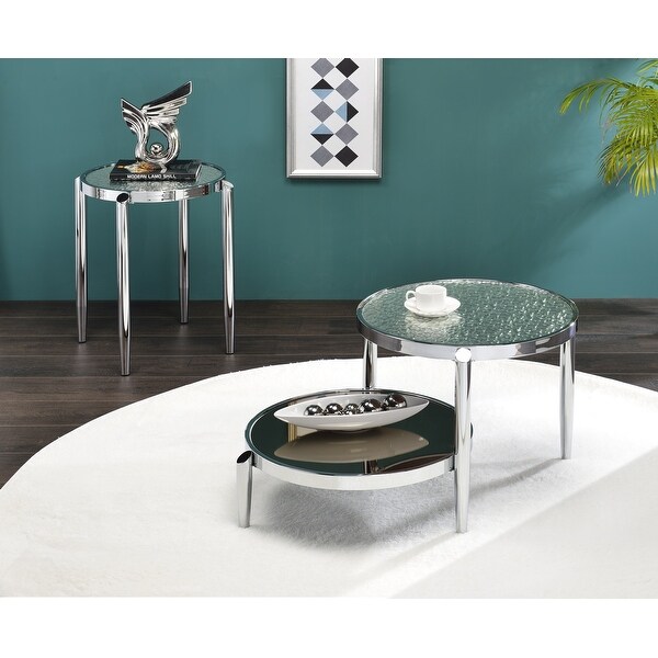 Coffee Table In Glass and Chrome Finish Twin Table Top Design(Coffee Table)，Metal Frame W/Chrome Finish