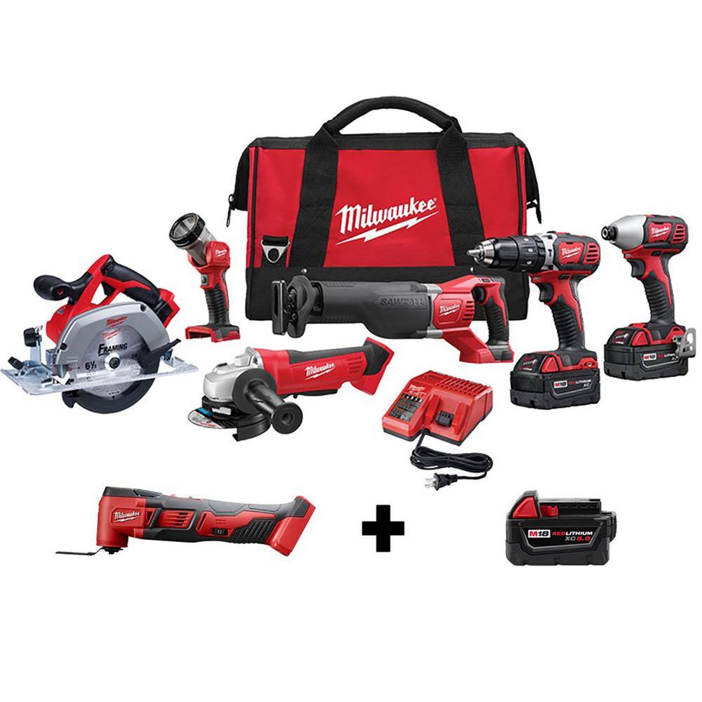 MW M18 18V Lithium-Ion Cordless Combo Tool Kit (6-Tool) with M18 Multi-Tool and 5.0 Ah Battery 2696-26-2626-20-48-11-1850