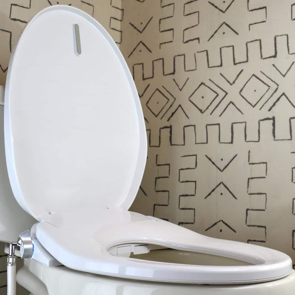 Aim to Wash! Electric Bidet Seat with Hot Water and Heated Seat for Elongated Toilet in White