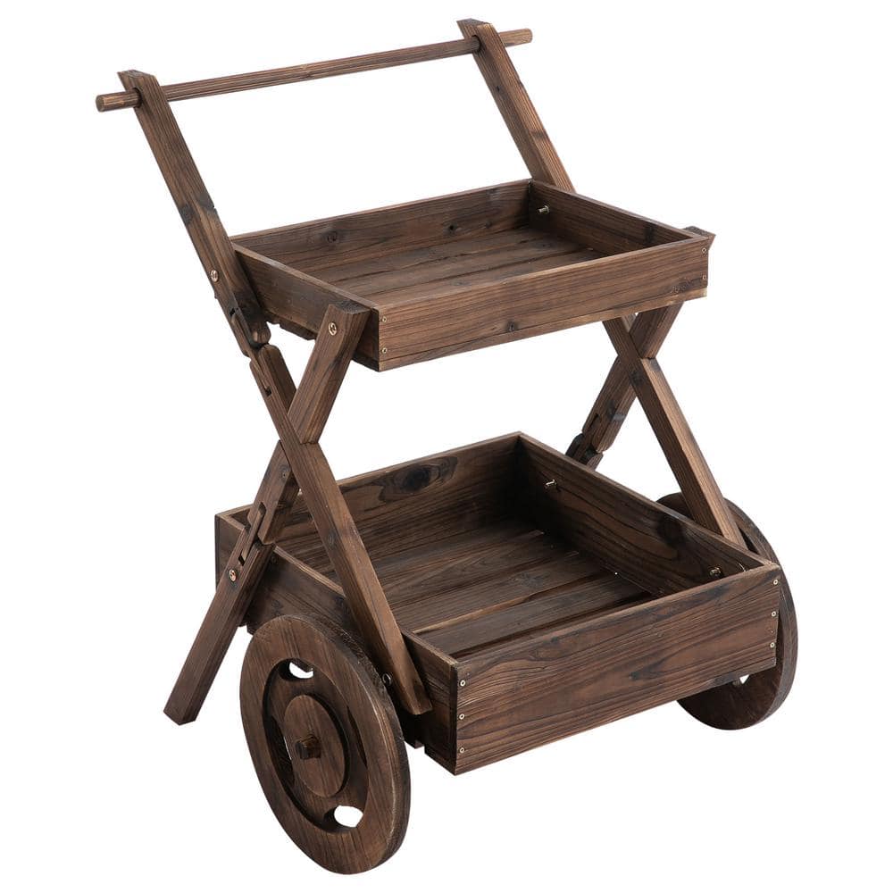 Outsunny 2-Tier Wooden Rustic Elevated Garden with Wheels and Handle 845-462