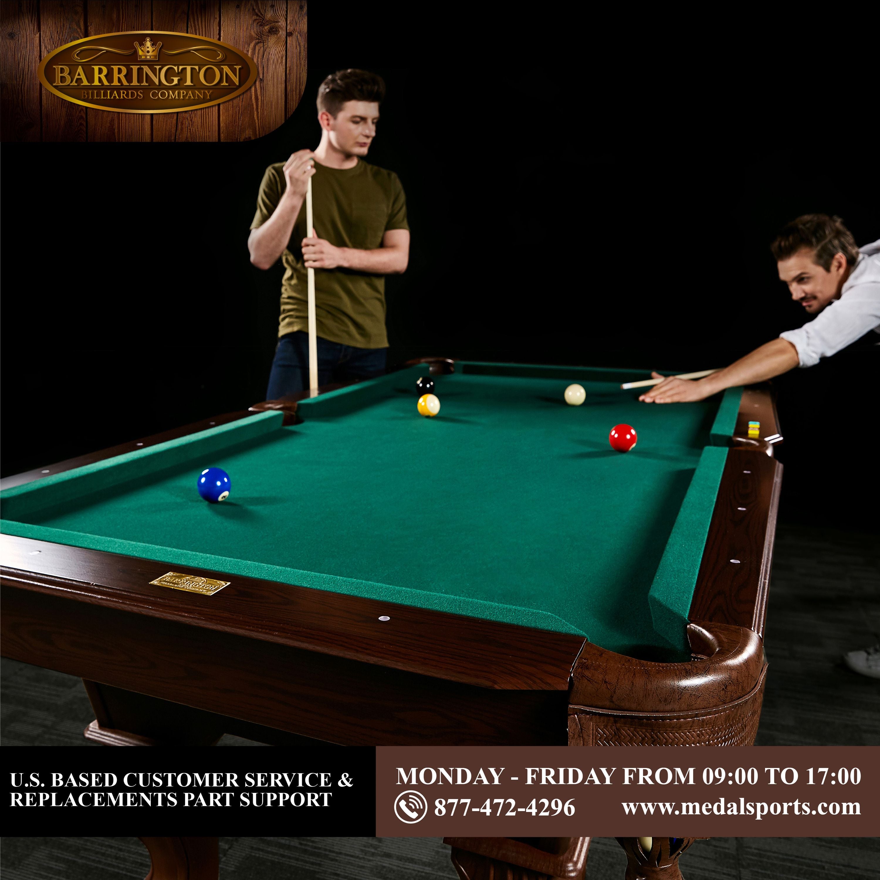 Barrington 90" Ball and Claw Leg Billiard, Pool Table with Cue Rack and Dartboard Set