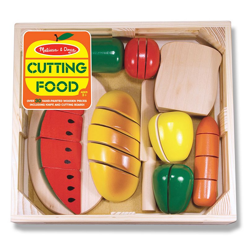 Melissa and Doug Cutting Food - Play Food Set With 25+ Hand-Painted Wooden Pieces， Knife， and Cutting Board