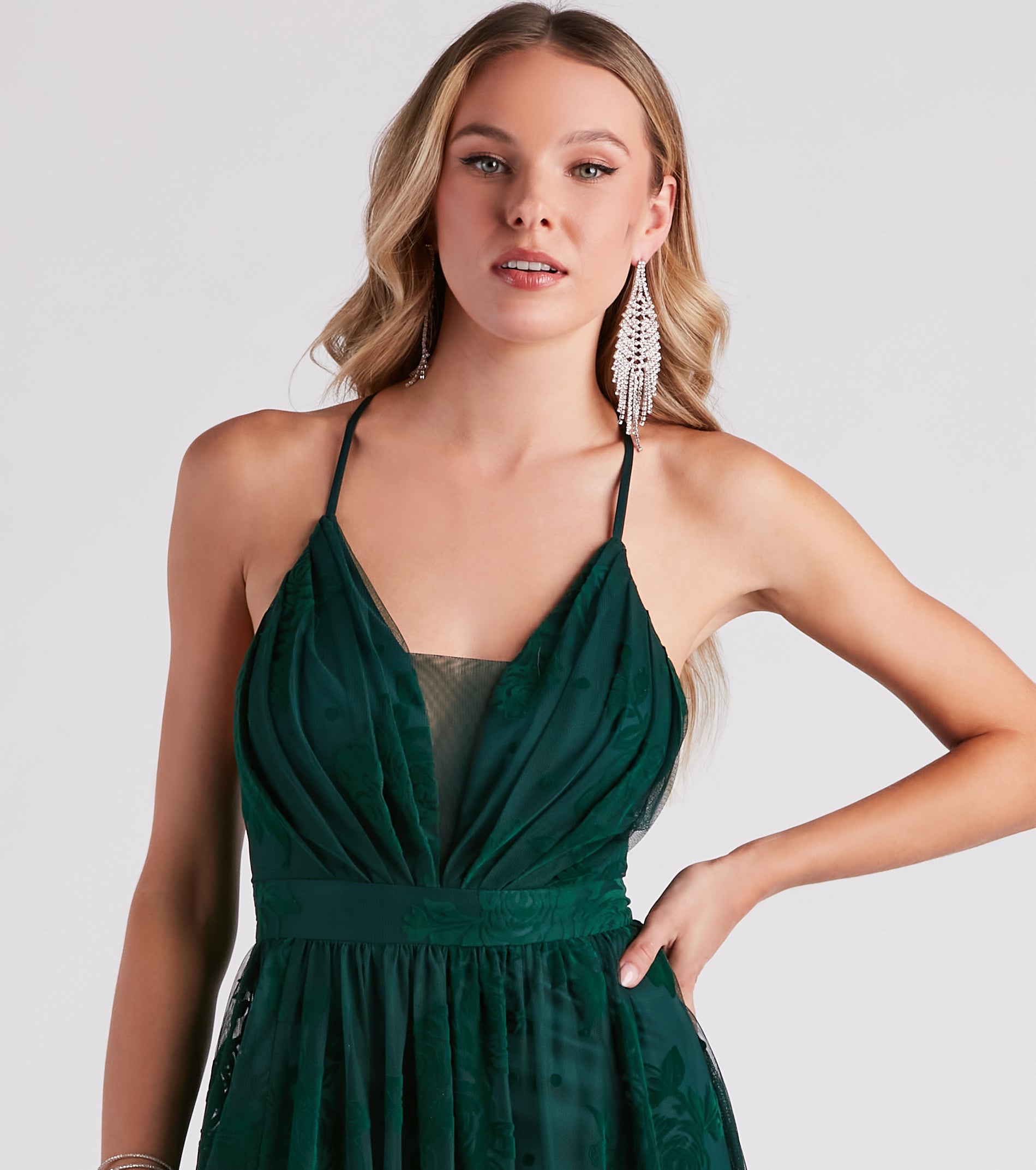 Lina Flocked Velvet A-Line Formal Dress