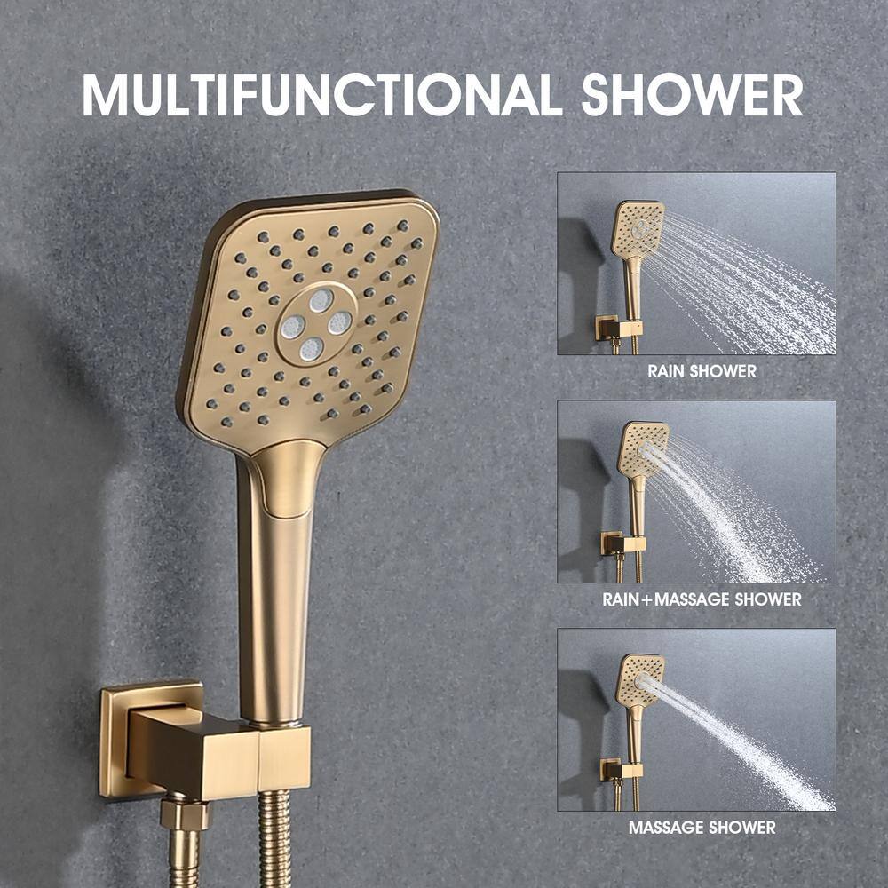 Tahanbath 3-Spray Wall Mounted Dual Shower Head and Handheld Shower Head in Brushed Gold X-W1219-W83536