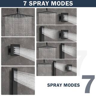 CRANACH 7-Spray Patterns 12 in. Dual Shower Head Ceiling Mount and Handheld Shower Head 2.5 GPM in Matte Black SRSFS-1026-BK12