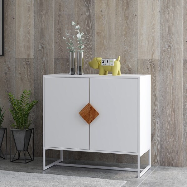 White Accent Storage Cabinet Sideboardwith 2 Doors