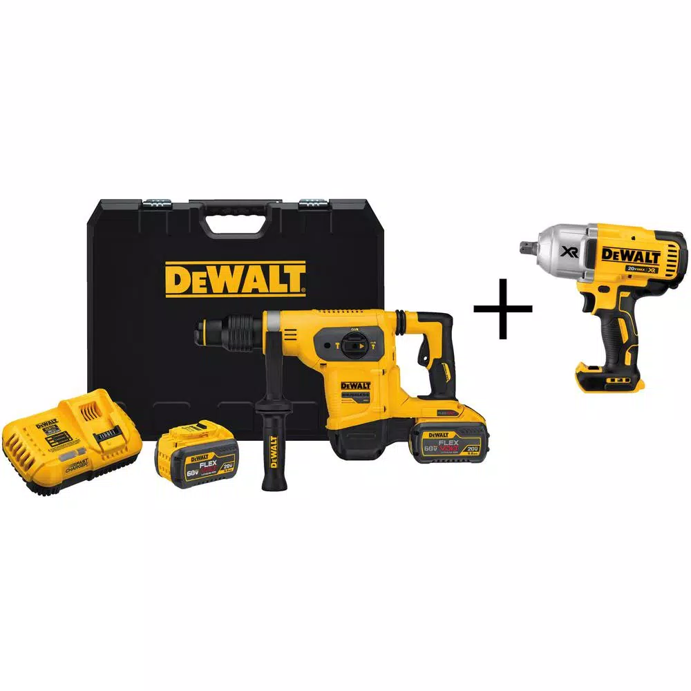 DEWALT FLEXVOLT 60-Volt MAX Brushless 1-9/16 in. SDS MAX Rotary Hammer， (2) FLEXVOLT 9.0Ah Batteries and 1/2 in. Impact Wrench and#8211; XDC Depot