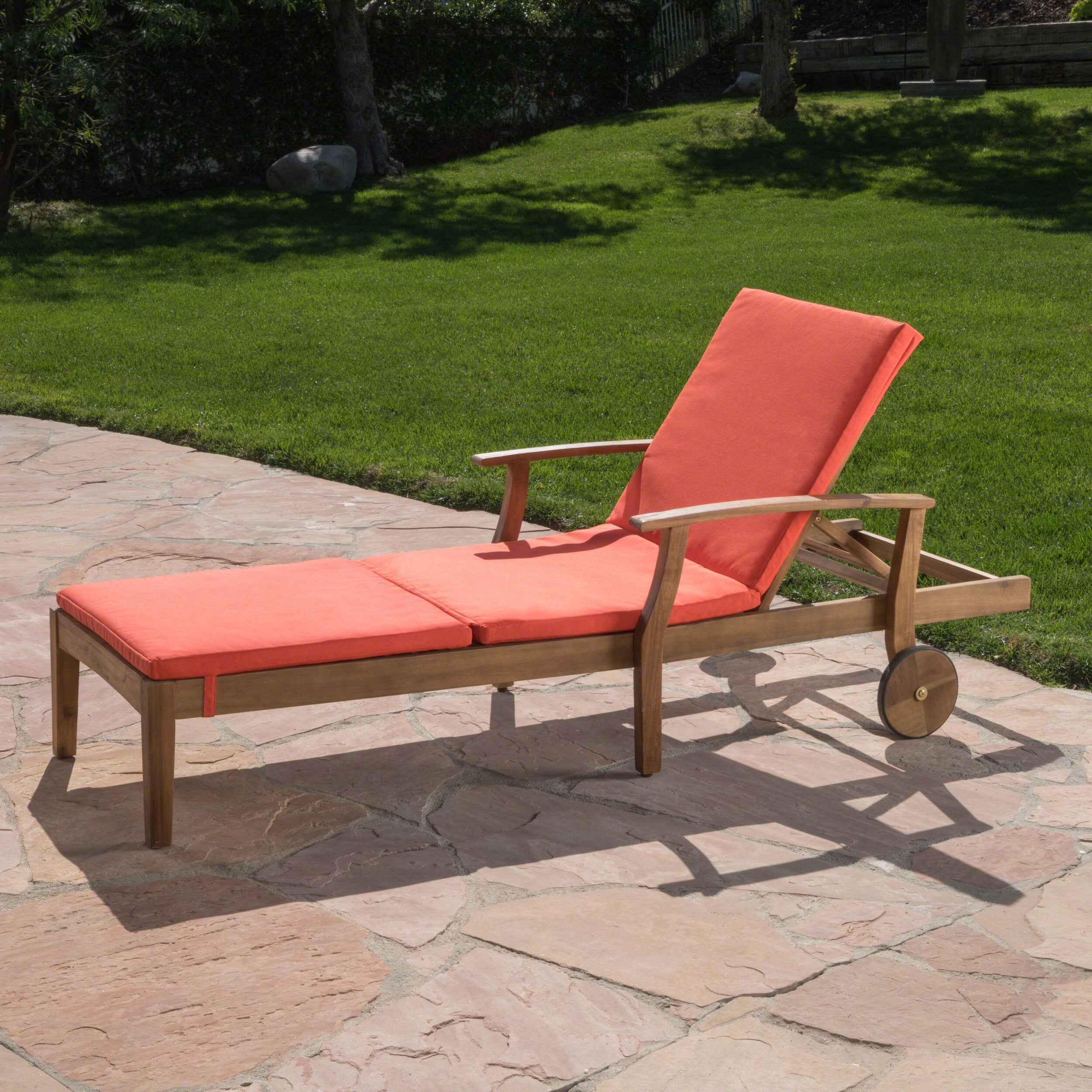 Daisy Outdoor Teak Finish Chaise Lounge with Water Resistant Cushion