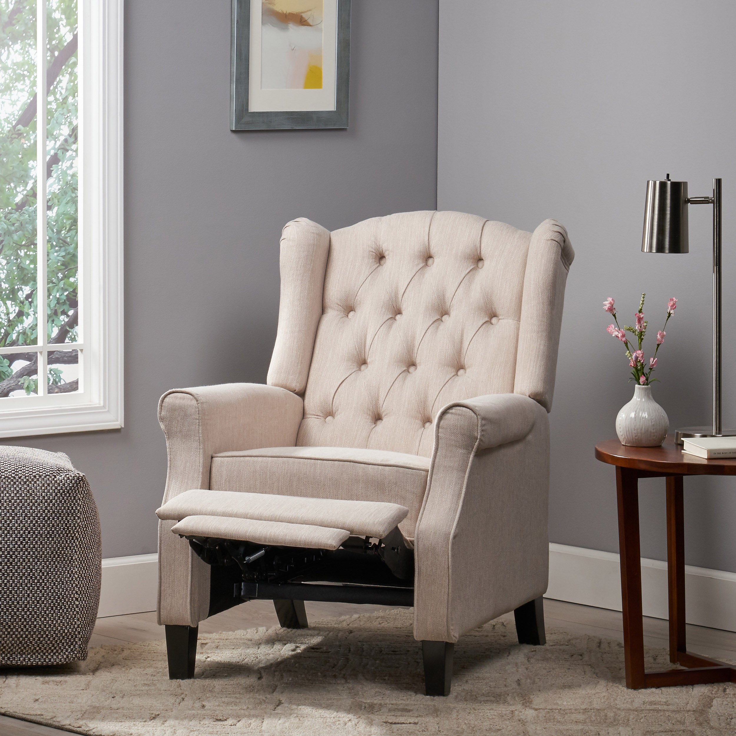 Breyon Contemporary Tufted Fabric Push Back Recliner