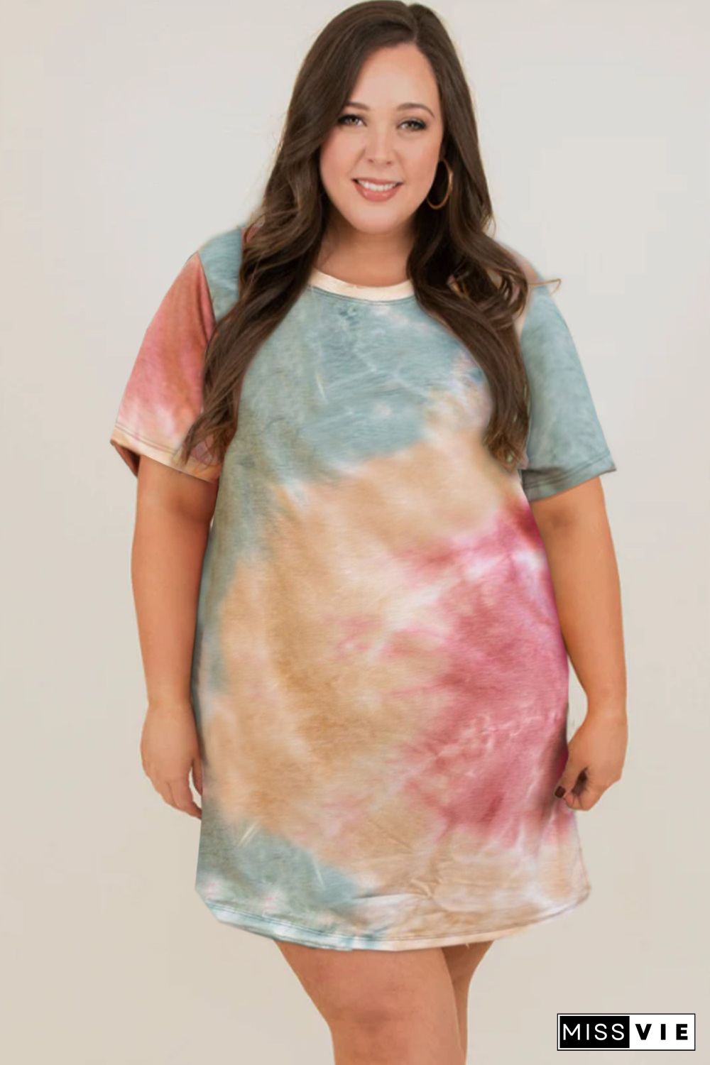 Multicolor Plus Size Tie Dye Slit T-shirt Dress