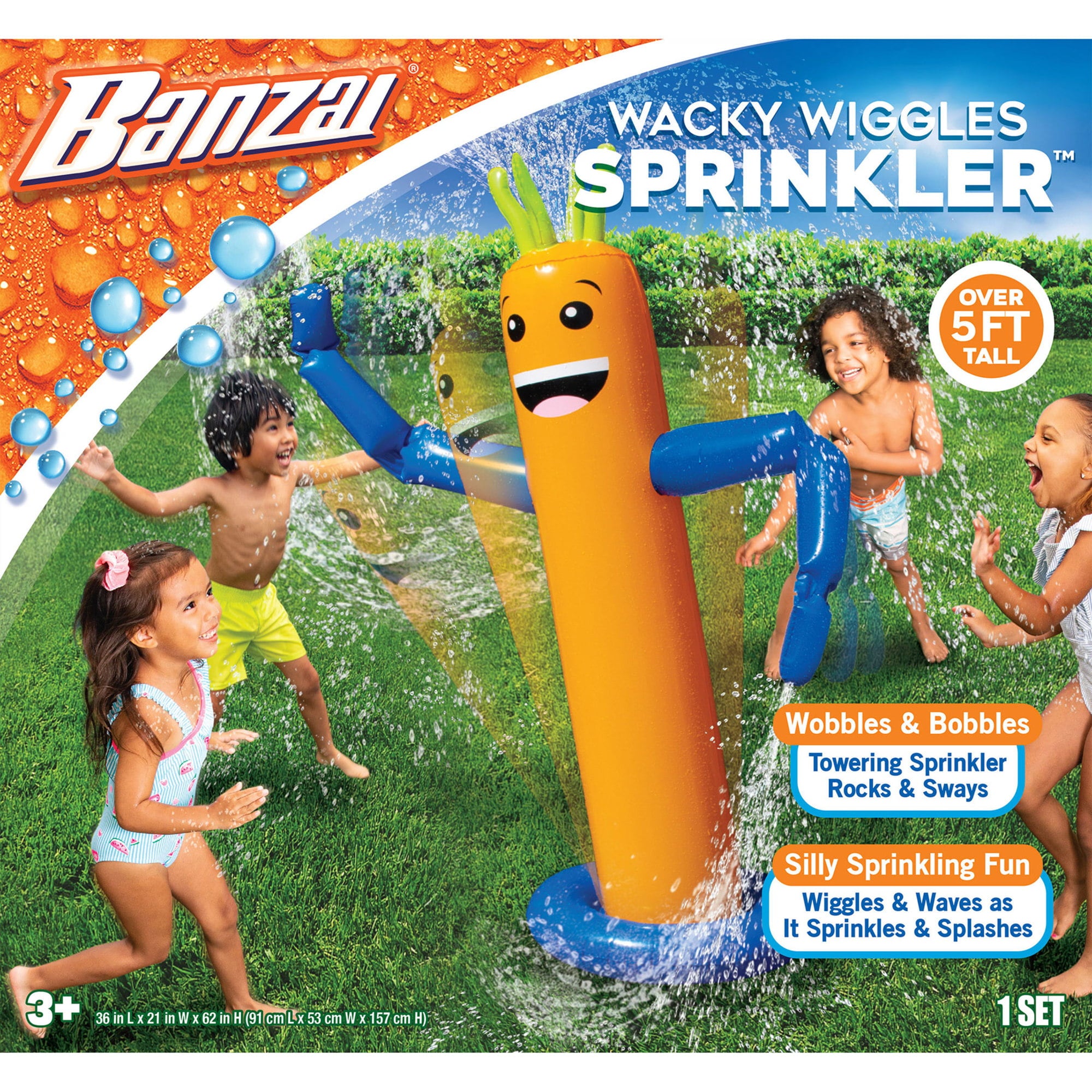 Banzai Wacky Wiggles Inflatable Sprinkler Outdoor Water Play Set， Ages 3+