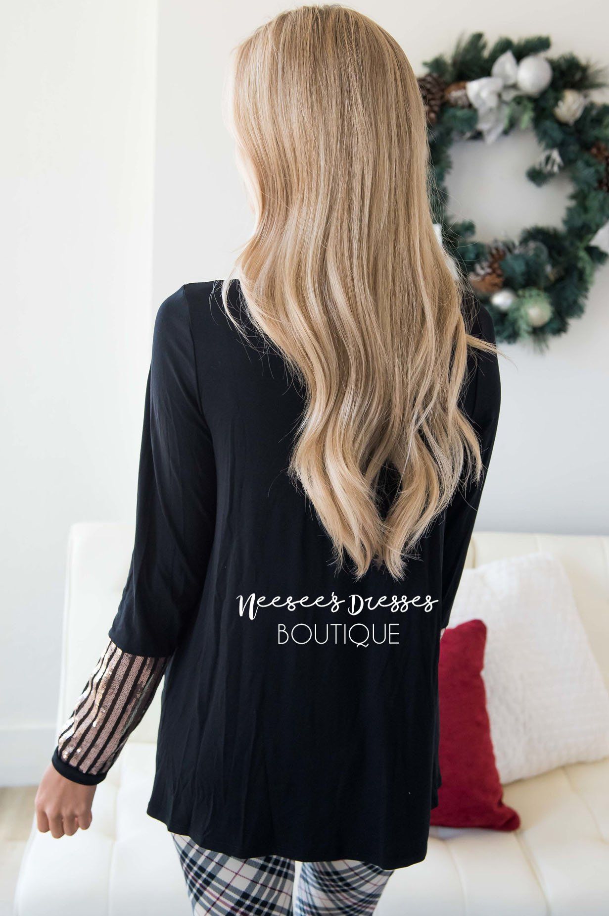 Sequin Striped Long Sleeve Top