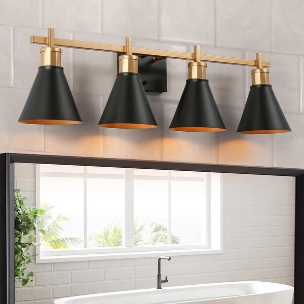 Reuel Modern Black Gold Vanity Light Bathroom 4-Light Metal Wall Sconce for Powder Room - 30.5'' L x 7.5'' W x 8.5'' H