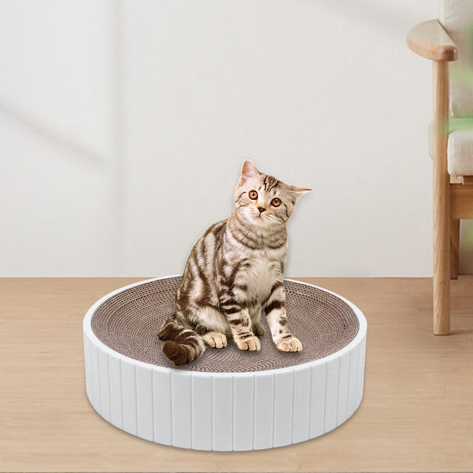 Round Cat Scratcher Furniture Protection Sofa Replaceable Inner Core Corrugated Cardboard Scratcher Scratch Toy for Sleeping Training Kitten White