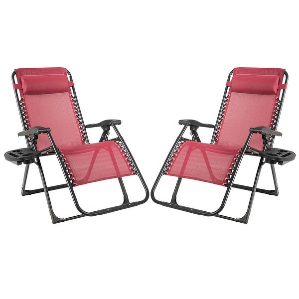 2PC Zero Gravity Chair Oversize Lounge Patio Heavy Duty Folding