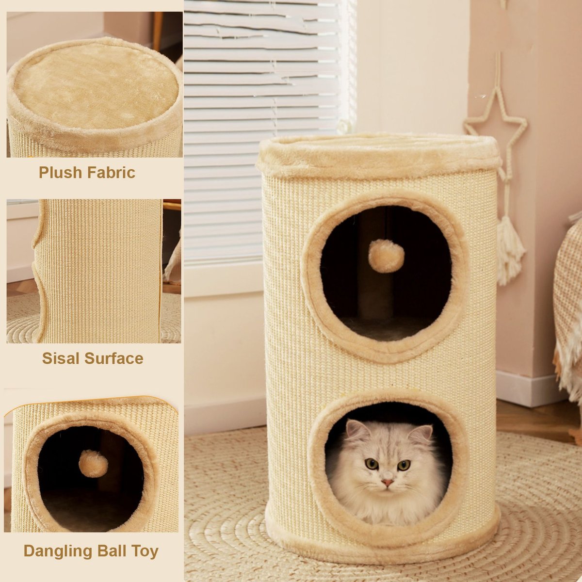 HANAMYA Cat Tree Condo Tower， Beige