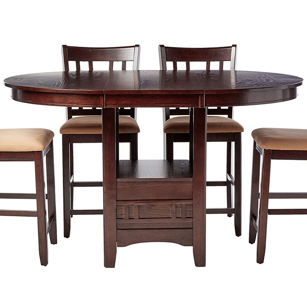 Espresso Chestnut Extendable Counter Hight Dining Table with Storage Base