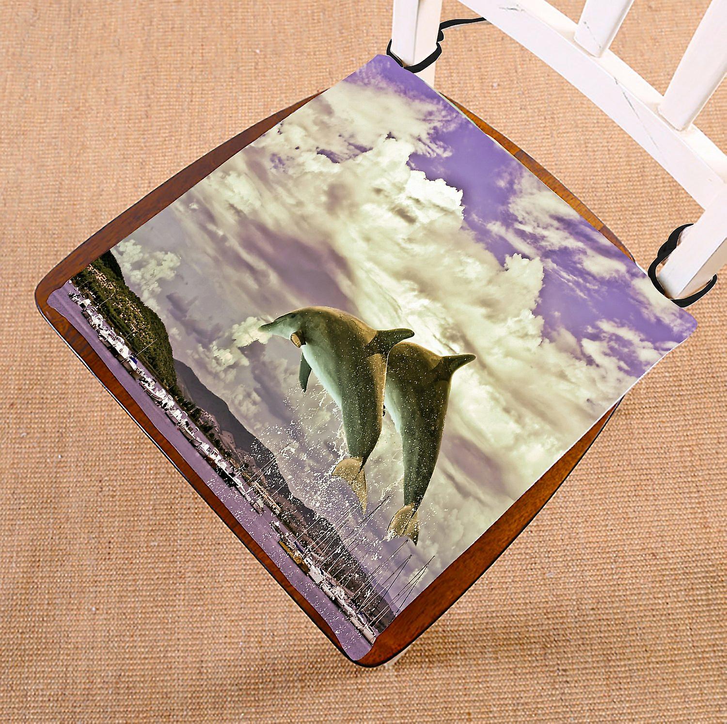 Art Chair Pad， Couple Of Dolphins Jumping From The Water Seat Cushion Chair Cushion Floor Cushion 40x40 Cm