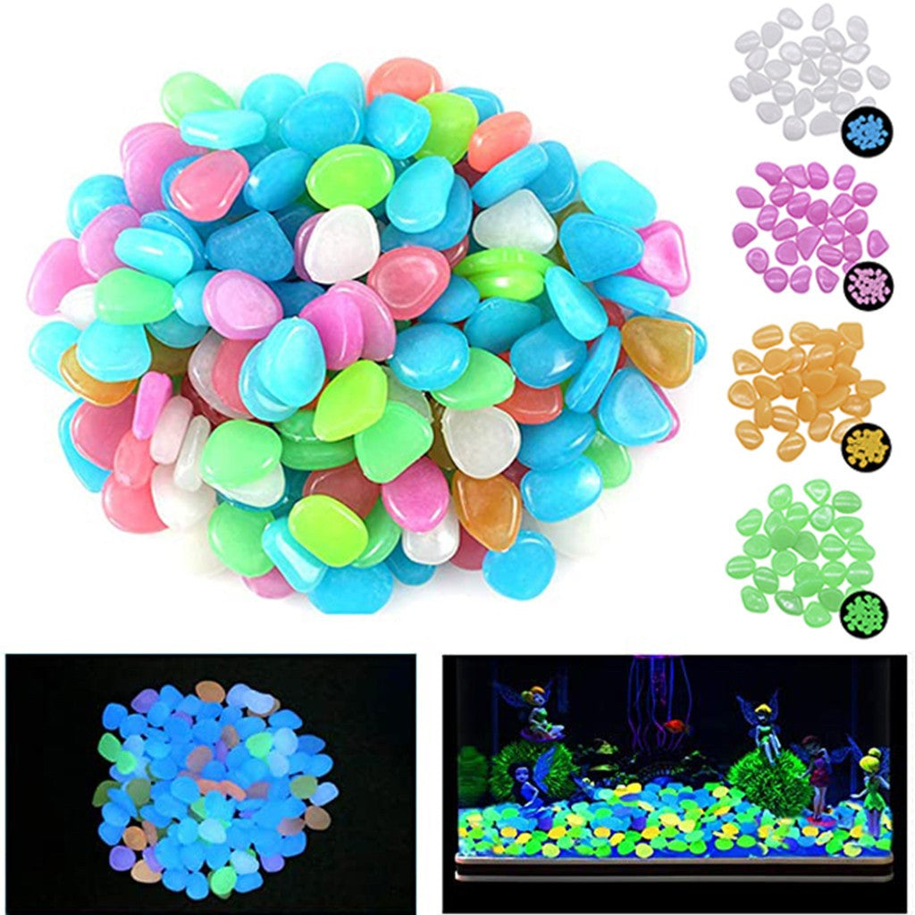 Decorative Stones Glow in The Dark Rock, Glowing Pebbles Powered by Light and Solar Fish Tank Rocks, Decorations for Walkways Gardens(Hot Pink 300 Pcs)