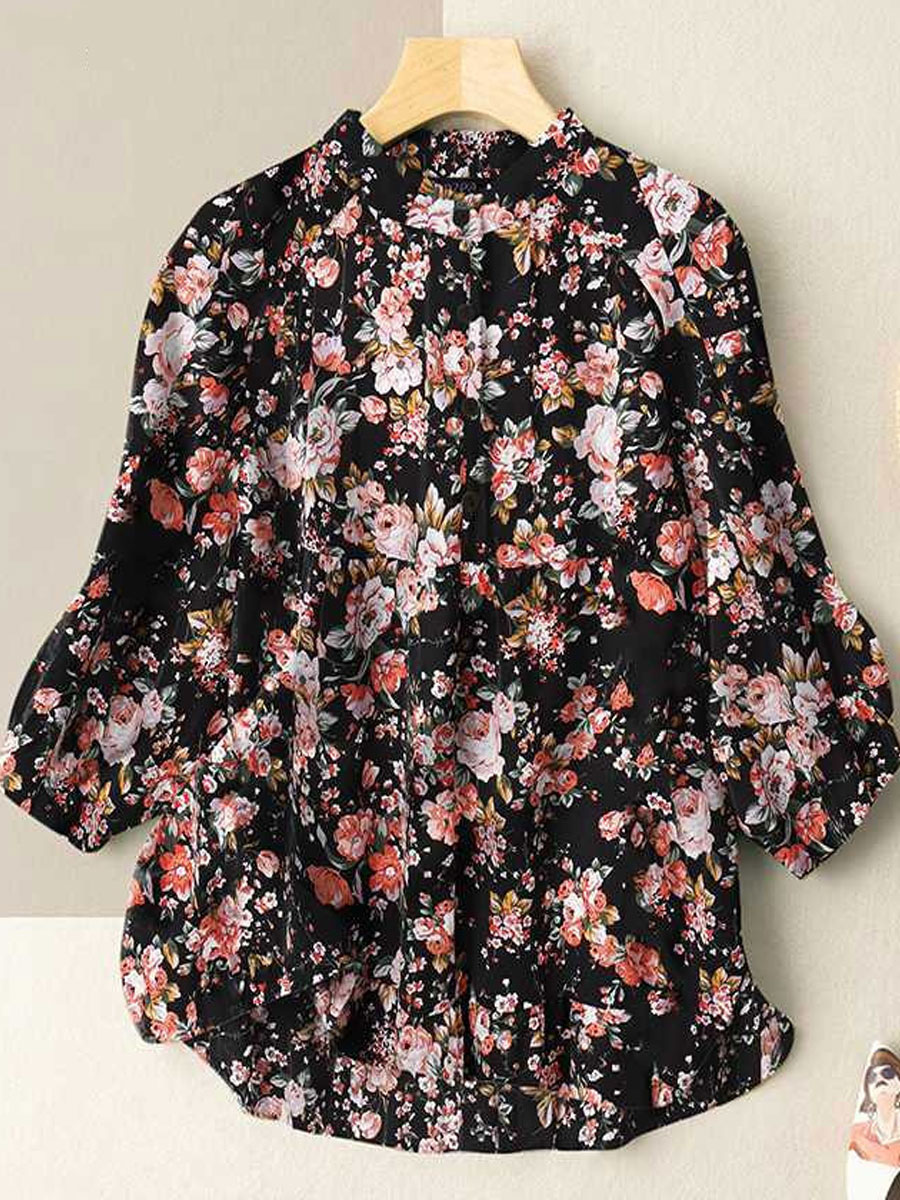 Casual Loose Floral Print Long Sleeve Blouse