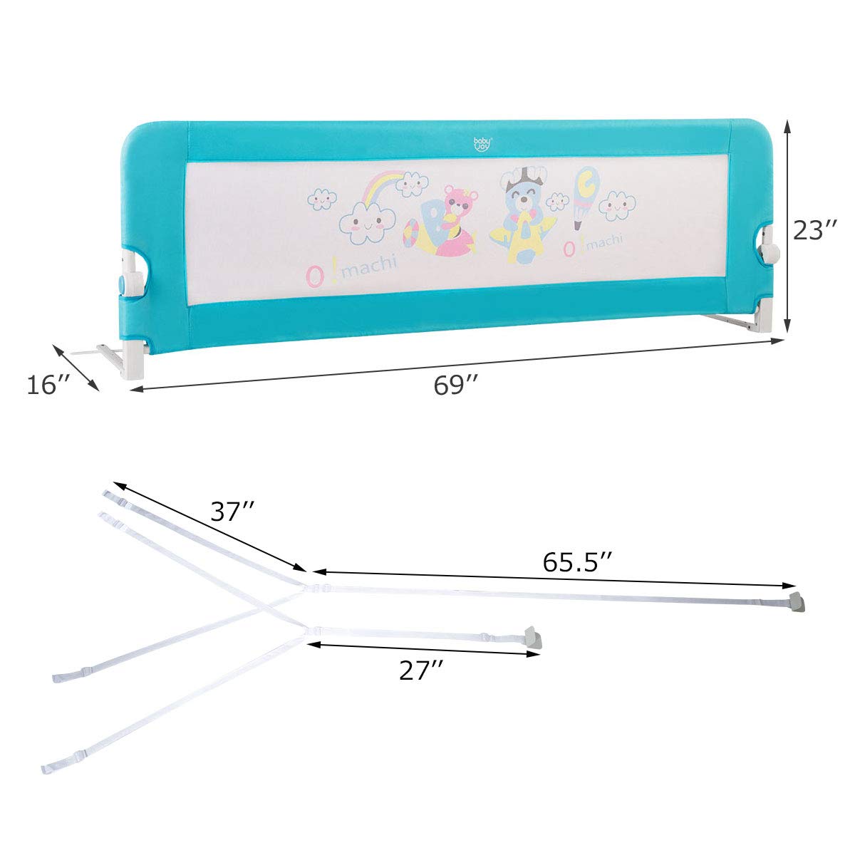 Bed Rails for Toddlers, 69 Inch Extra Long w/Safety Straps