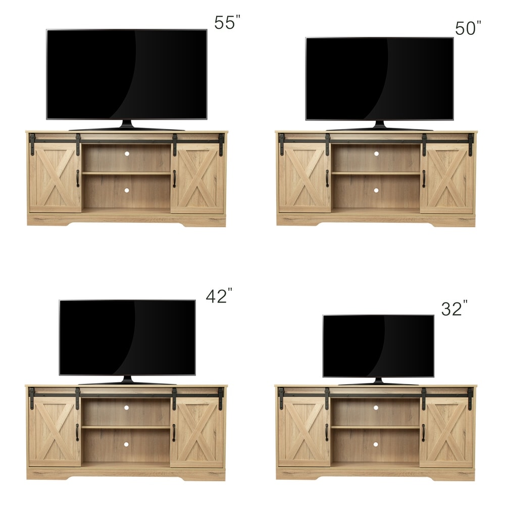 TV Stand with Sliding Barn Door   Storage Cabinet for TVs Up to 65\