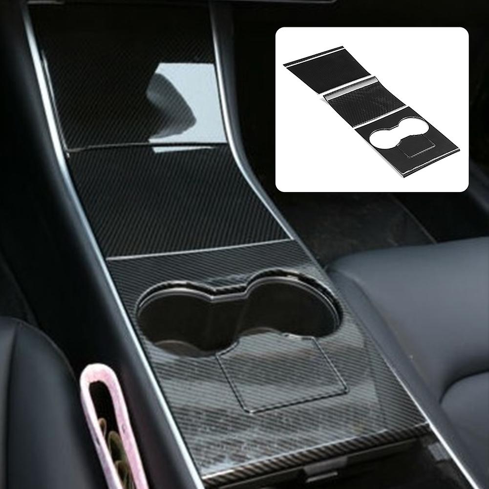 4pcs/set Center Console Shift Panel Trim Cup Holder Panel Cover Decor Fit For Tesla Model 3carbon Fiber Style