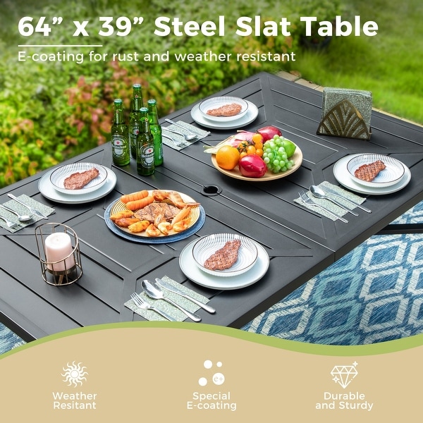 7Piece Patio Dining Sets ，6 Textilene Fabirc Chairs and 1 Metal Table with 2.1'' Umbrella Hole