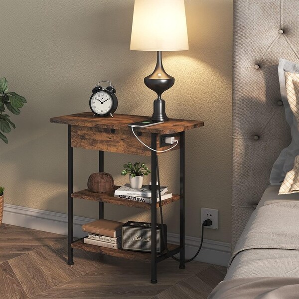 Set of 2 Flip Top Narrow Side Table，Nightstands，End Tables Brown