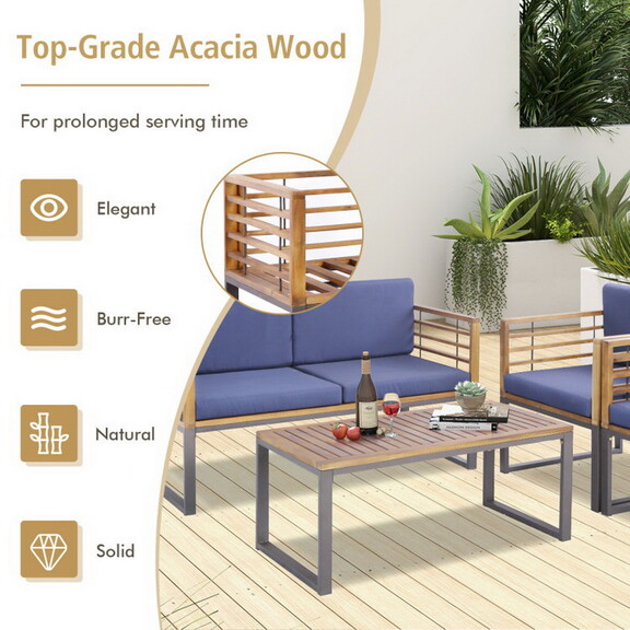 Costway 84516792 4 Piece Patio Acacia Wood Convers...