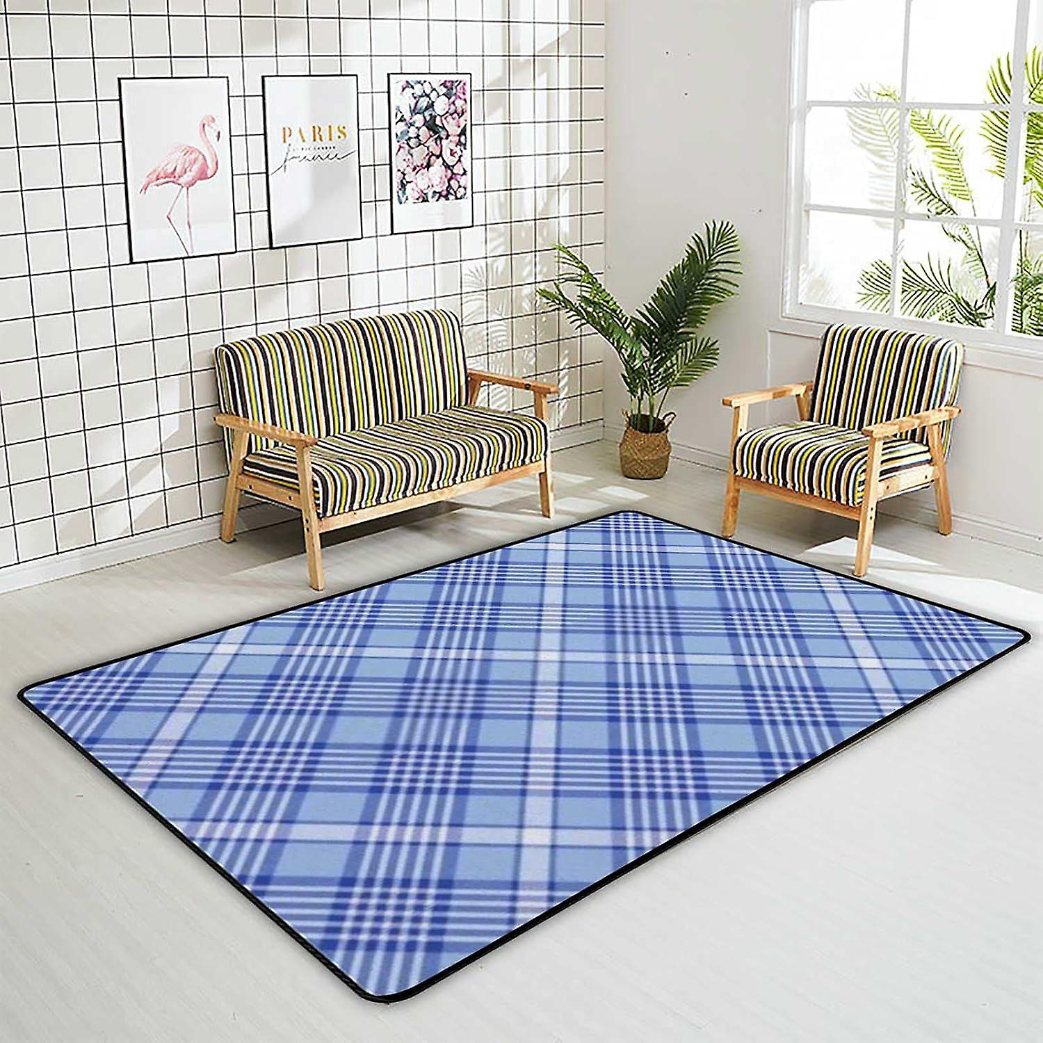 Soft Area Rugs Tartan Plaid Pattern Floor Carpet Mat For Kids Playing Room Hardwood Floor Living Room 72x48in