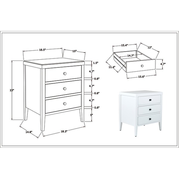 Painted Acacia Wood 3-Drawer Nightstand