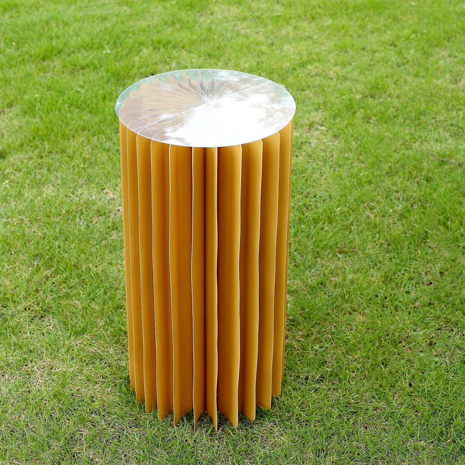 Gold Cylinder Pillar Pedestal Stand, Display Column Stand With Top Plate 24