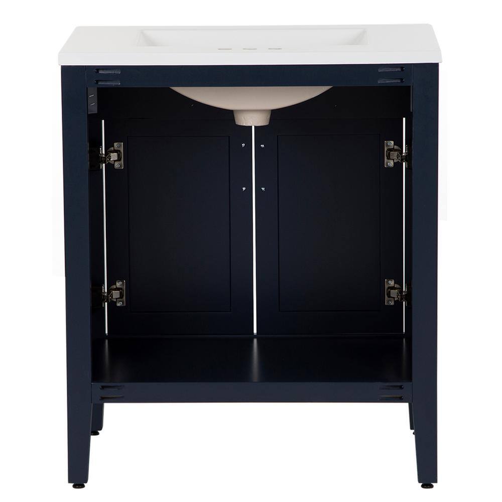 Home Decorators Collection Skylark 30.25 in. W x 18.75 in. D Bath Vanity in Blue with Cultured Marble Vanity Top in White with Integrated Sink B30X20154