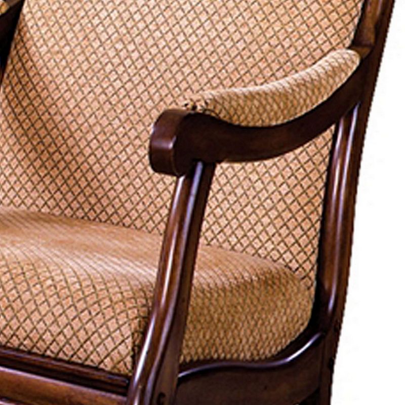 Fabric Upholstered Rocking Chair with Padded Armrests， Brown and Beige