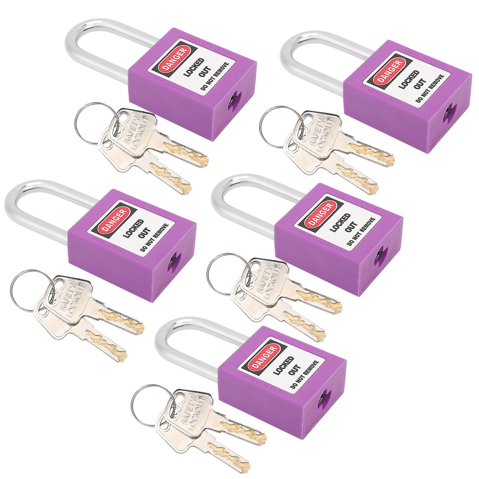 5sets 38mm Padlock Lockout Tagout Hardwearing With 10 Keys Writable Label For Machine Building Securitypurple