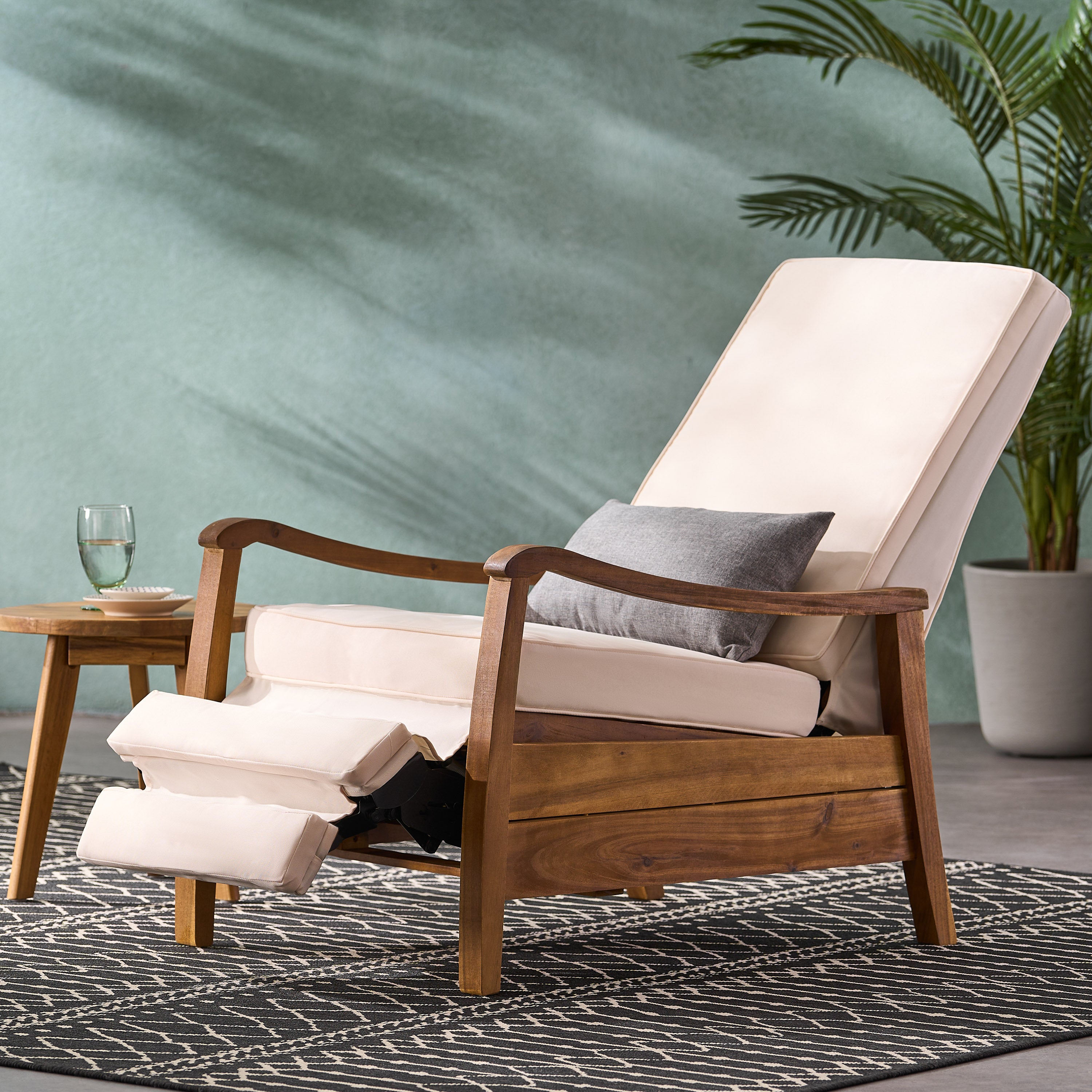 Sadlier Outdoor Acacia Wood Recliner Chair with Cushions