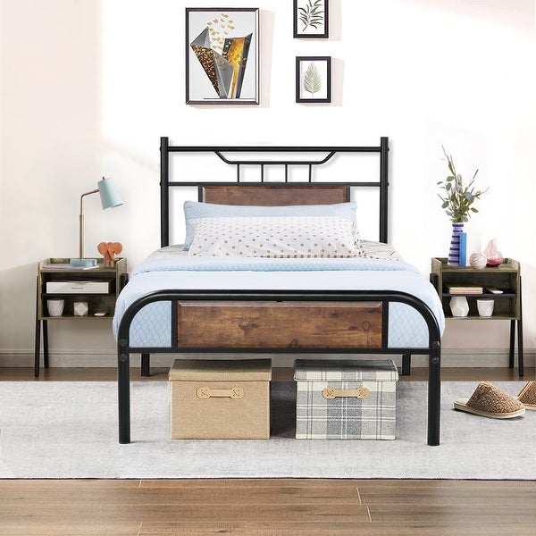 Taomika Industrial 3-pieces Bed and Modern Nightstands Set - - 35162740